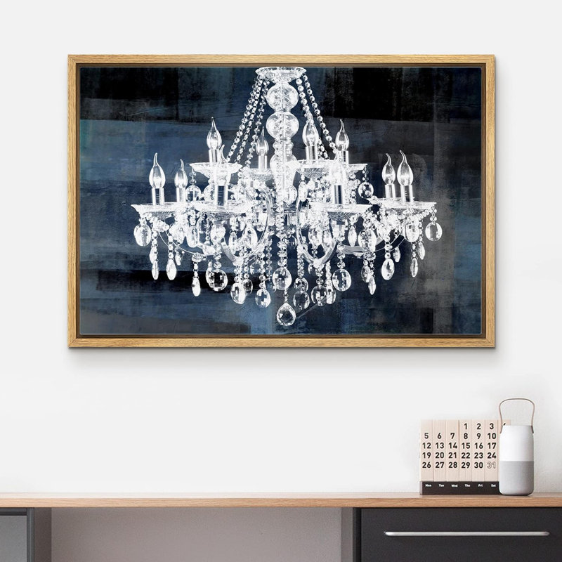 «Glam Crystal Chandelier Silhouette» sur toile de fond abstraite, reproduction d'art sur toile, H 16 po x l 24 po x 1,5 po
