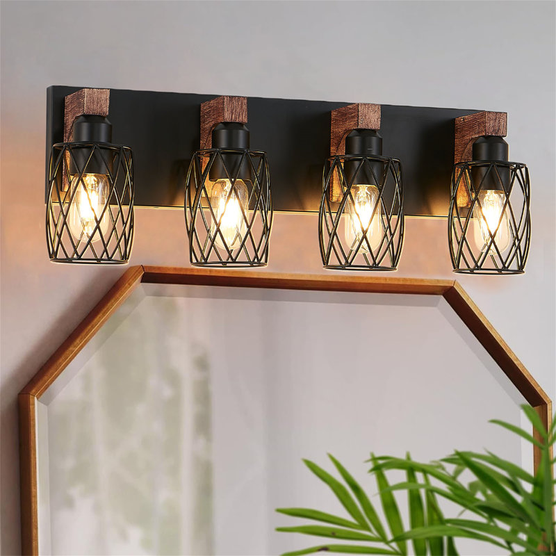 Luminaire de meuble-lavabo rétro en métal avec abat-jour en filet noir Walnet, 4