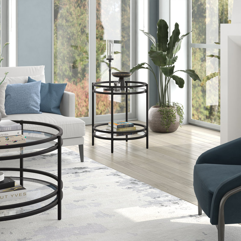 Antoinette Glass Top End Table, Black