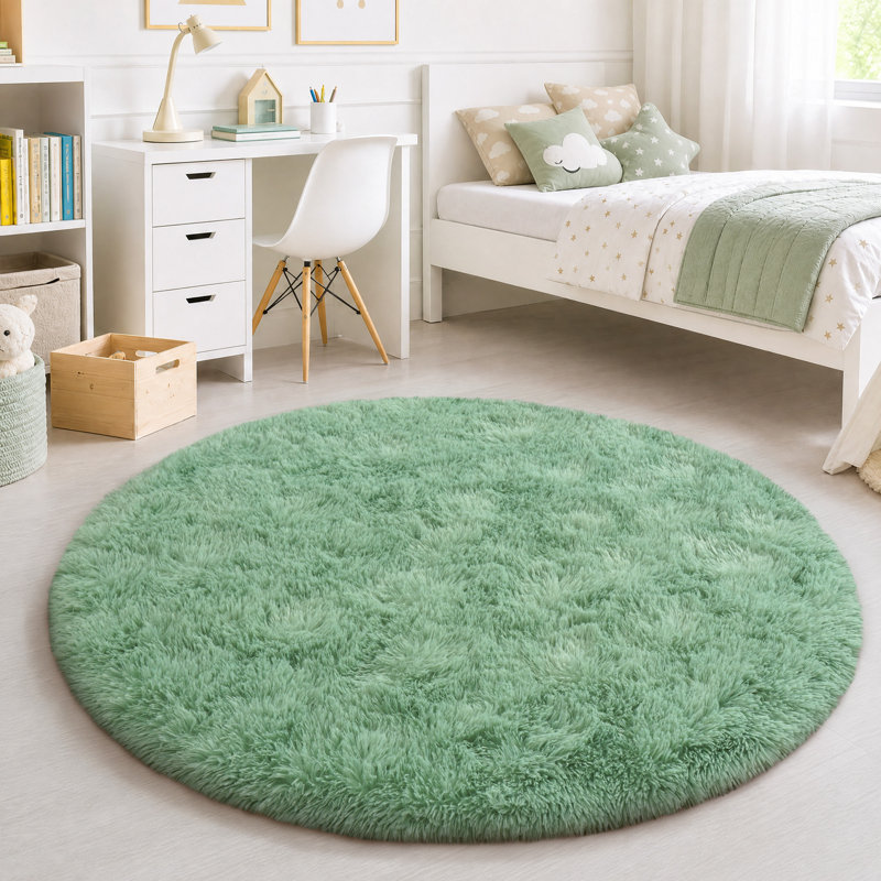 Solid Rug Soft Fluffy Mint Green Indoor Area Rug for Living Room Bedroom Nursery Kids Room, Round 5', Mint Green