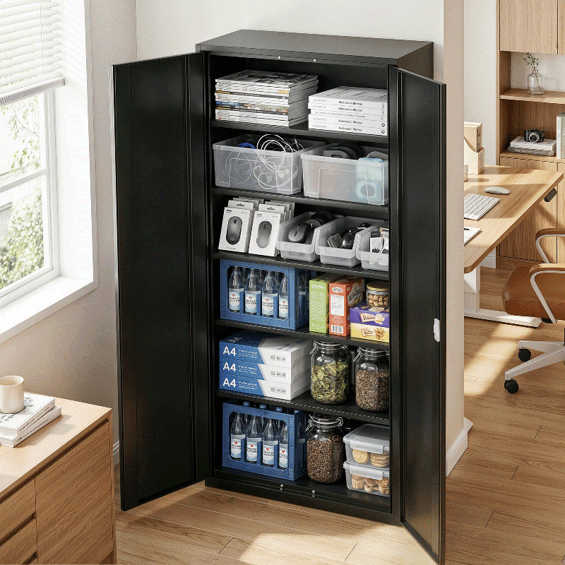Armoire de rangement en métal 71 po, rangement pour garage avec portes verrouillables et tablettes réglables, Noir