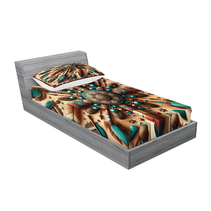 Drap-housse et taie décorative Ambesonne, plumes du Sud-Ouest, séquoia turquoise foncé, Simple