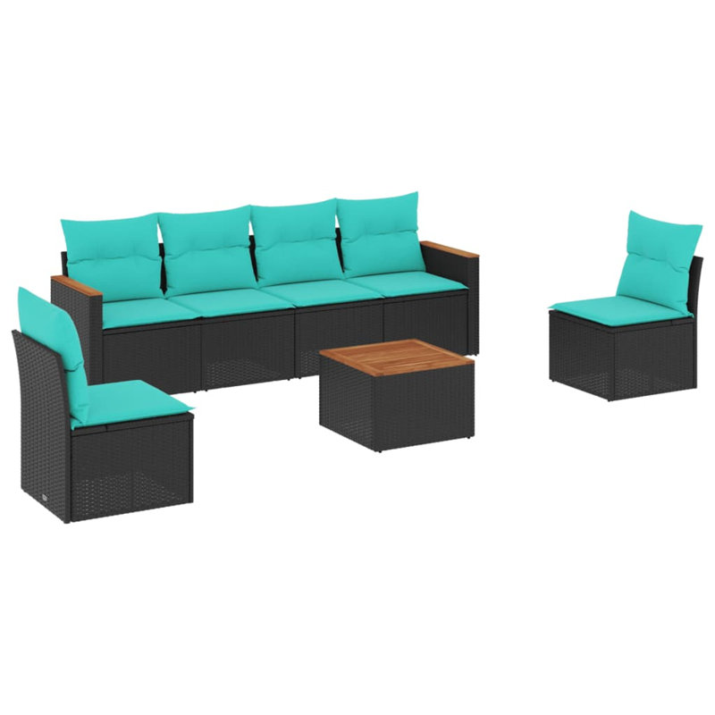  Ensemble de canapé de patio 7 pièces avec coussins en rotin de polyester noir