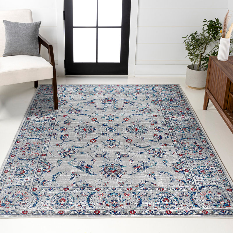 Lazo Modern Persian Vintage Light Grey/Red Rug, Rectangle 4' x 6'