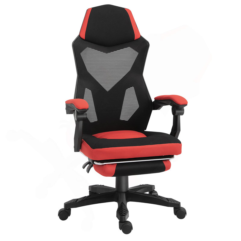 Vinsetto Ergonomic Home Office Chair High Back Armchair Computer Desk Recliner with Footrest, Mesh Back, Lumbar Support and Wheels, Red