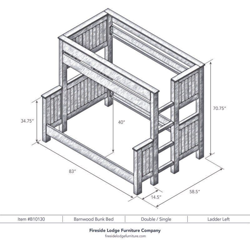 Fireside Lodge Barnwood Bunk Bed - Double/Single - Ladder Left, Twin over Full with Ladder on Left