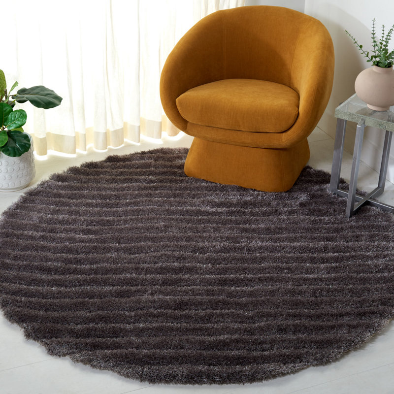 Tapis gris/noir touffeté à la main Blanch, Rond 6 pi