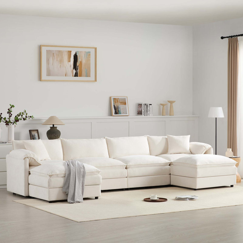 Canapé modulaire en chenille avec sièges profonds et repose-pieds mobile Chenille