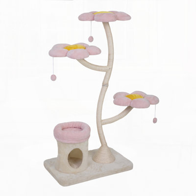 Flower-Shaped Cat Tree, with Blooming Platforms Bed, Condo, and Dangling Toys, Multi-Level Cat Tower for Indoor Cats