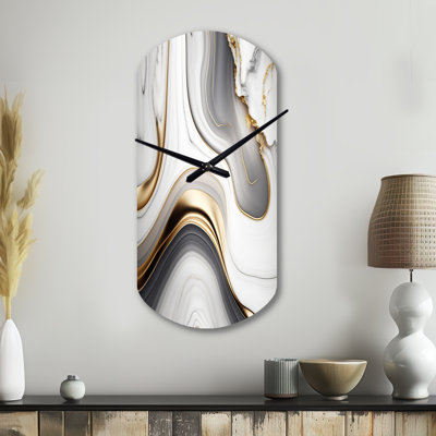 Abstract Geode Marble Waves Grey I - Abstract Asymmetrical Metal Wall Clock, Grey Cylinder Wall Clock Print