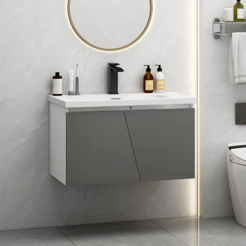 Ensemble de meuble-lavabo avec lavabo Nyier, Gris
