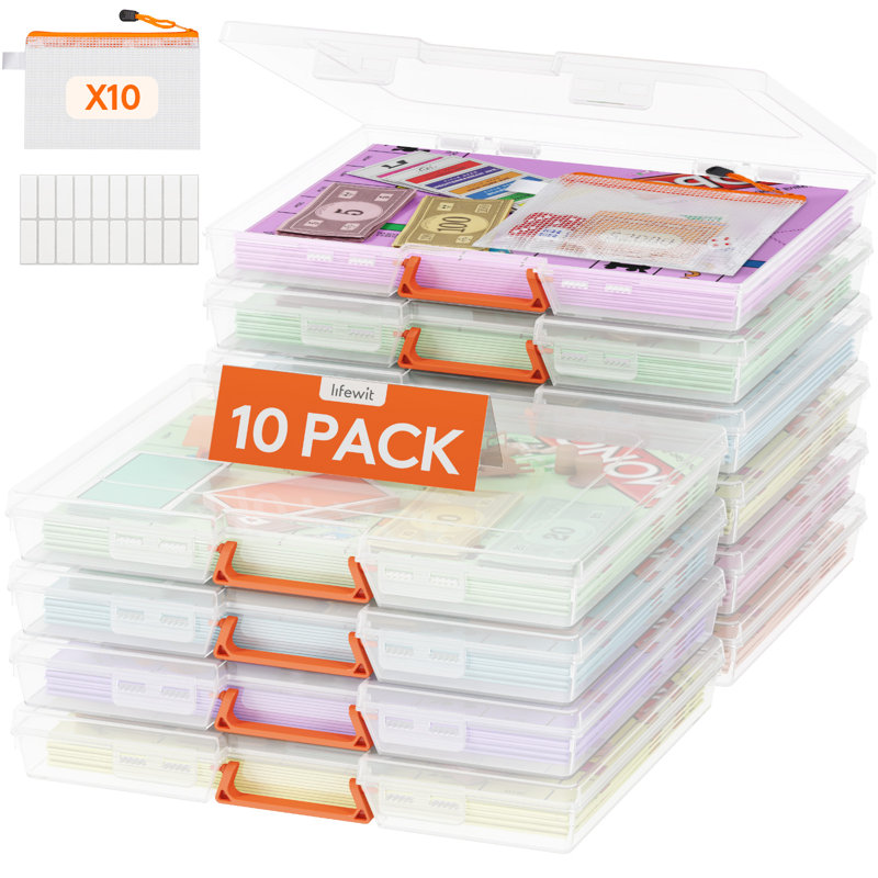 10 Pack Plastic Paper Storage Boxes, A4/Letter Size, 10 Extra Zipper Bags, Sticker Label, Portable File Box With Latching Lid And Handle, Versatile Storage Box For Projects, Craft Supplies