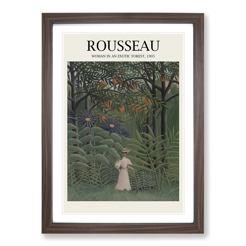 Woman Walking in an Exotic Forest Print by Henri Rousseau - Picture Frame Painting, 65cm H x 48cm W x 2cm D, Walnut