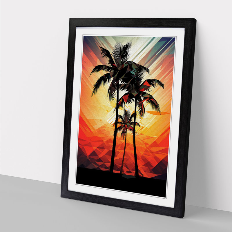 Palm Tree Geometric No.2 - Single Picture Frame Print on Wood, Black Framed, 64cm H x 46cm W x 2" D