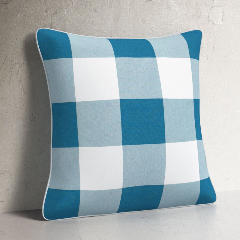 Briarwood Gingham Square Cotton Pillow Cover, Aqua/White