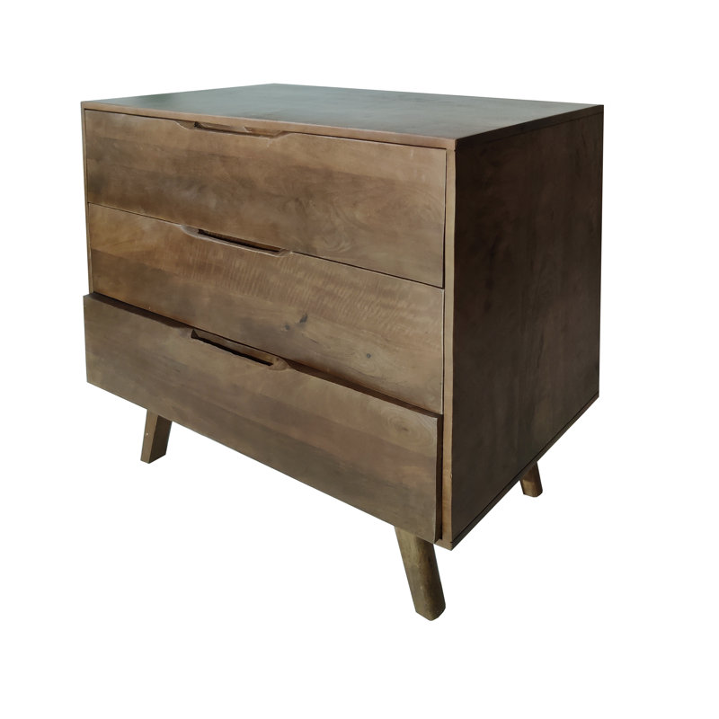 Crowell Solid Wood 95cm W 3 - Drawer Chest of Drawers, Walnut