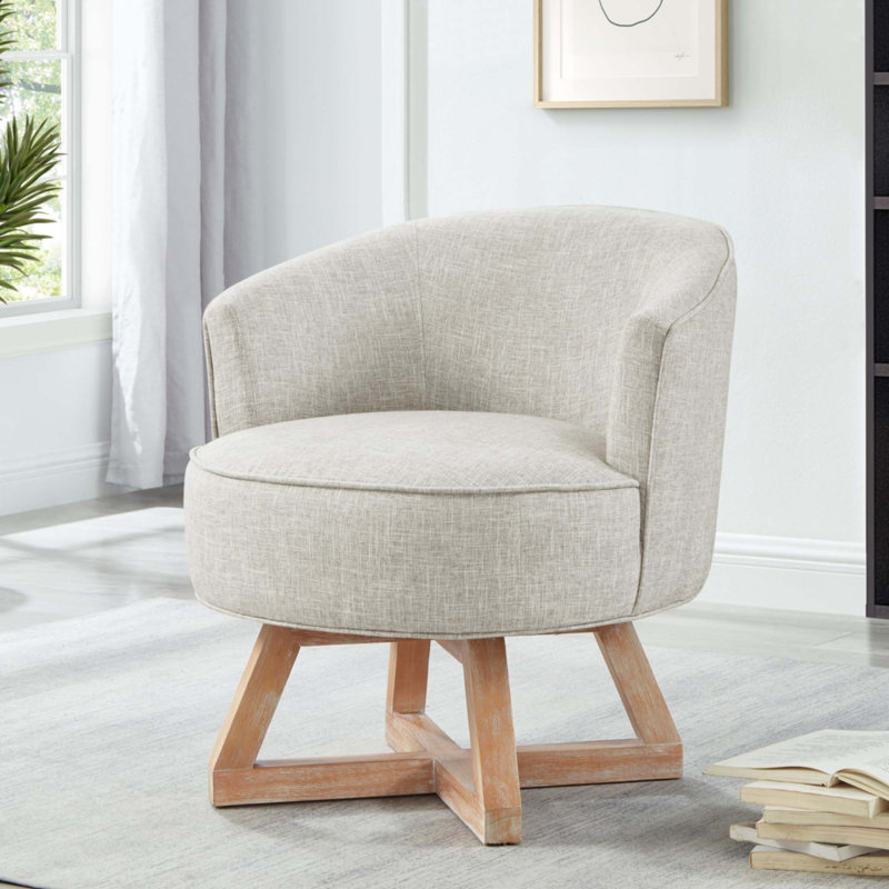 Classic Linen Fabric Swivel Lounge Chair | 360° Freely Rotating with Cross-Shaped Solid Wood Base & Legs | Comfortable Accent Chair for Living Room, Bedroom, Office & Dresser
