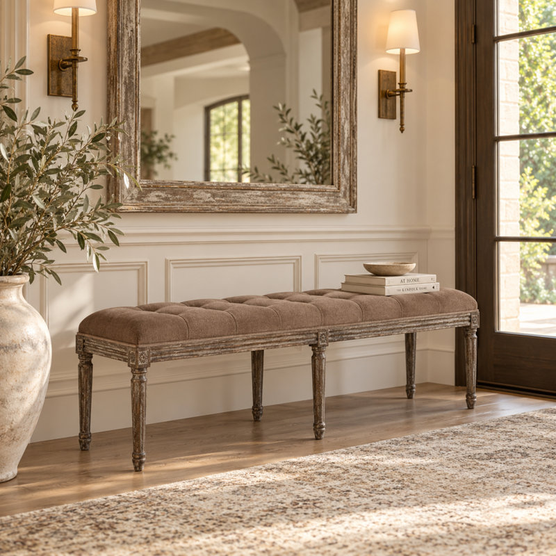 Louis Linen Tufted Bench, Natural