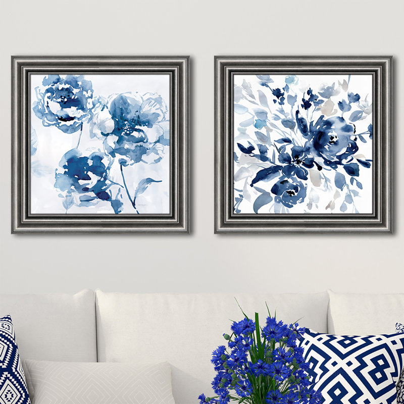Indigo Garden II - ensemble de 2 peintures encadrées