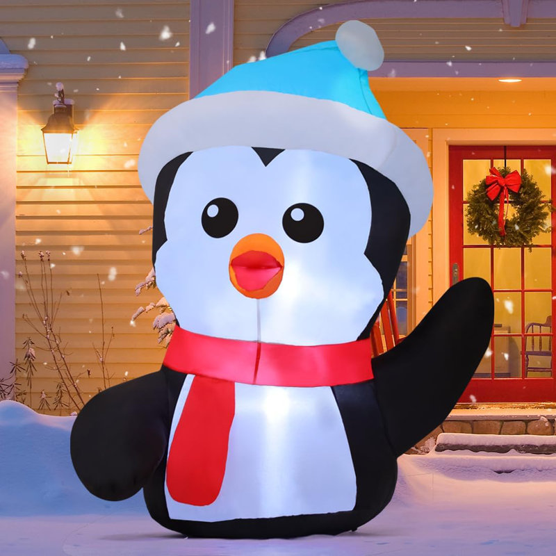 Pingouin gonflable de Noël de 4 pi avec chapeau à lumières DEL