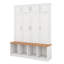 Arbre d'entrée de style campagnard avec 4 crochets cachés, banc polyvalent en noyer avec 8 portes, armoire à chaussures d'entrée avec compartiments ouverts-1721133104