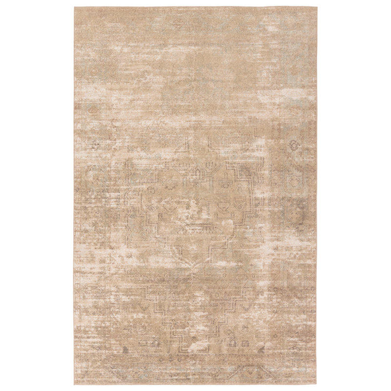Vibe by Bungalow Rose Avalinn Medallion Tan/Sage Area Rug, Rectangle 4' x 6'