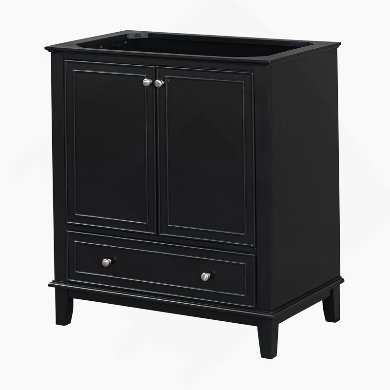 Meuble-lavabo 30 po sans lavabo, base seulement, armoire de salle de bain multifonctionnelle avec portes et tiroir, cadre solide et panneau de fibres à densité moyenne, noir