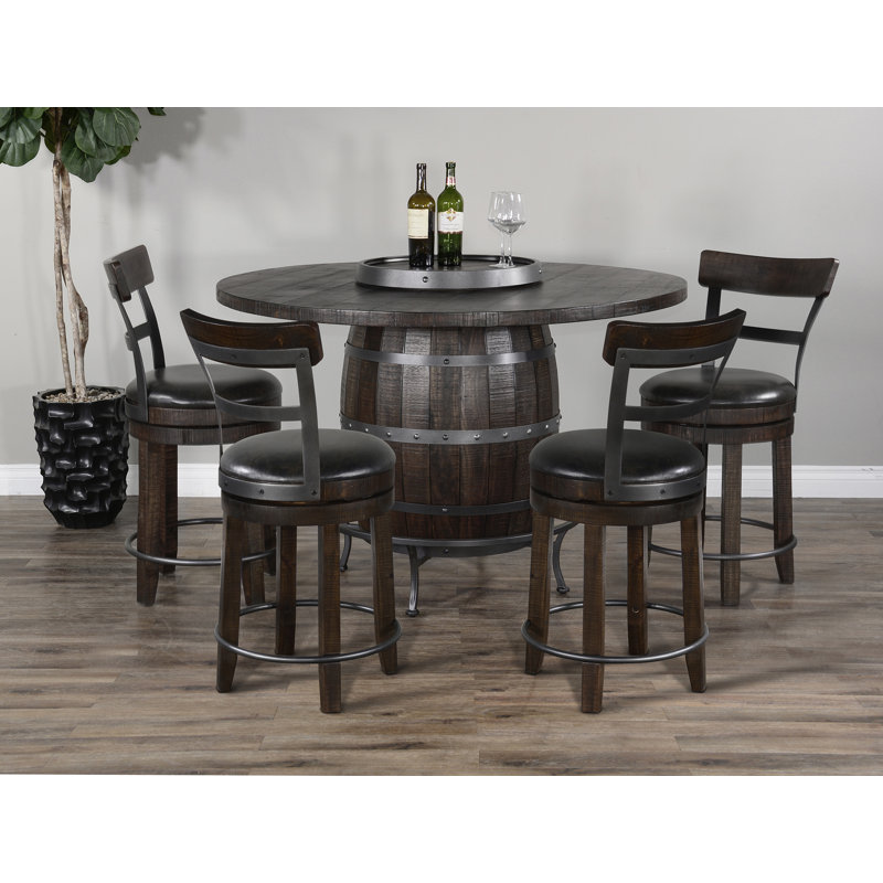  54" Round Wine Barrel Pub Table Set, Dark Brown