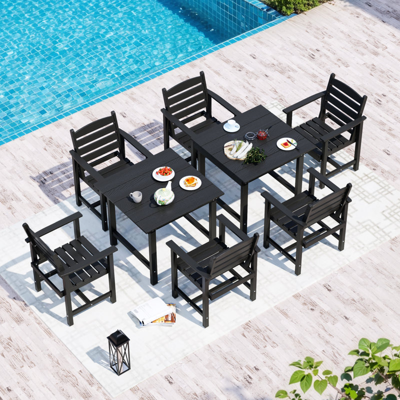 Ensemble repas de patio 7 pièces Bensley, Noir