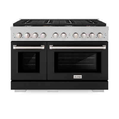 ZLINE 48" Paramount DuraSnow® Dual Fuel Range w/ 8 Burner Cooktop & Black Matte Doors (SDRS-BLM-48)