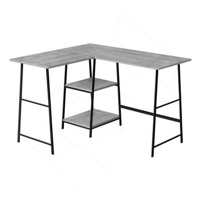 Bureau d'ordinateur, bureau personnel, coin, tablettes de rangement, L 48 po, forme en L, travail, ordinateur portable, métal noir, contemporain, moderne