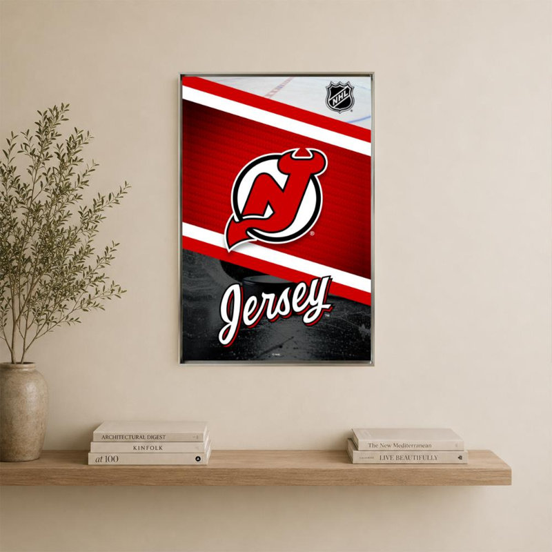 Décoration murale des Devils du New Jersey (NHL), 36" H x 24" W, Flat Floating Frame, Argent