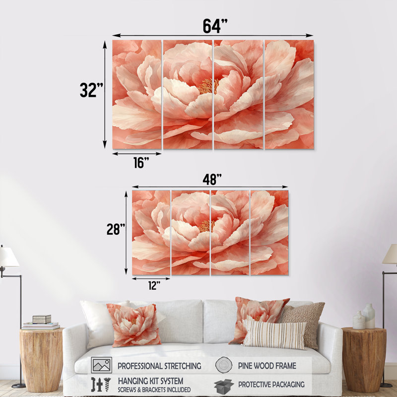 Irène - - pivoines - - Art mural traditionnel, 4, H 28 po x l 48 po