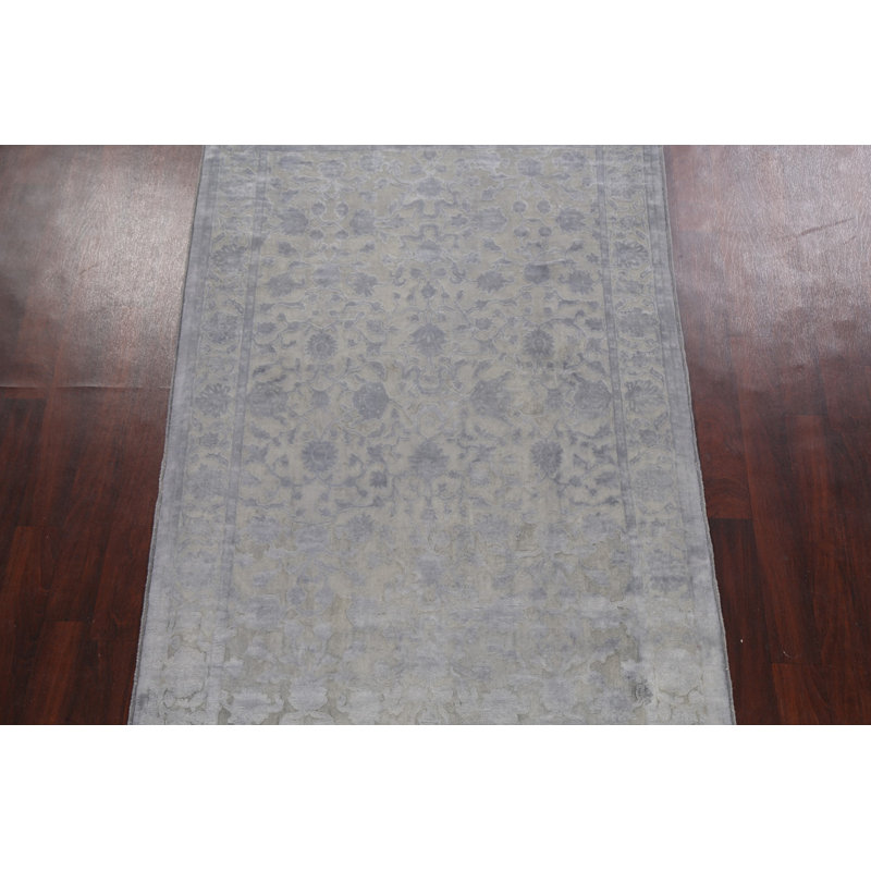 Tapis oriental Oushak Chobi gris noué à la main 5 x 8