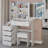 37" Middle Size Left Bedside Cabinet Vanity Table + Cushioned Stool, Large Sliding, Touch Control, Tri-Color Switching, Brightness Adjust LED Mirror, High Capacity Storage, Suitable For Middle Space-377715235