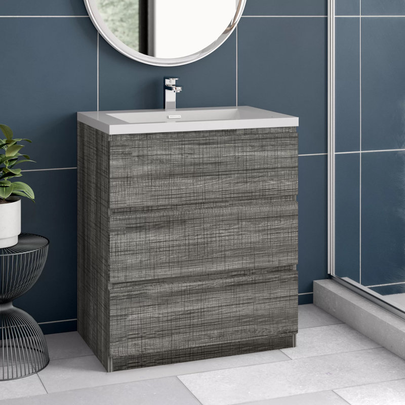 Ninel 29'' Single Bathroom Vanity with Acrylic Top, High Gloss Ash Gray