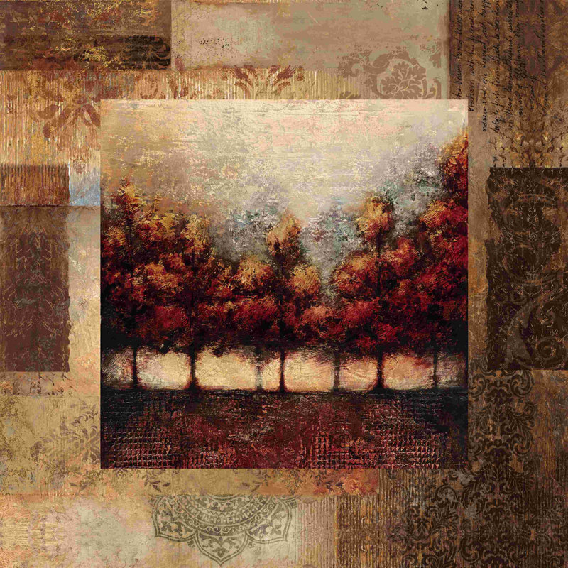 Scène de forêt rouge, H 12 po x l 12 po