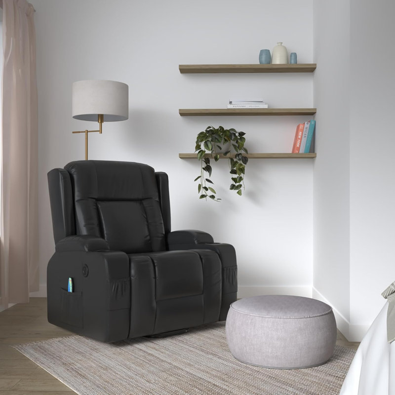Power Lift Recliner Chair With Massage And Heat - PU Leather Electric Reclining Chair With Adjustable Positions, USB Port, Cup Holders And Easy-To-Reach Side Button