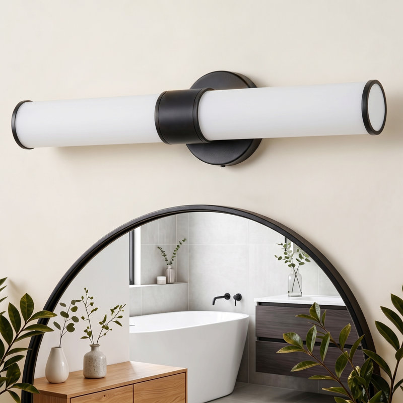Almetta 2 - Applique murale de salle de bain noire à intensité variable avec abat-jour en verre blanc, luminaire de bar pour salle de bain