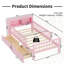 Lit simple avec rangement pour tête de lit, 2 tiroirs sous le lit et 3 garde-corps latéraux pour plus de sécurité, rose-115675929