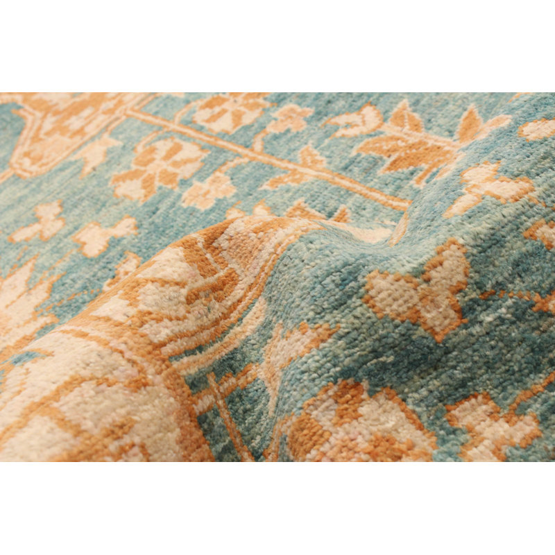 Tapis turquoise Peshawar Oushak 2 pi 8 po x 9 pi 1 po