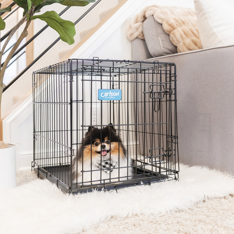 Small Black Foldable Metal Dog Crate with Tray