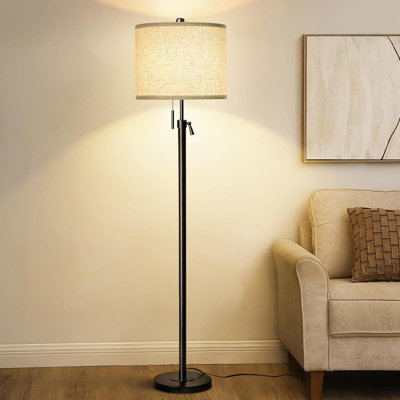 Lampe sur pied pour le salon, grande lampe sur pied réglable, lampe sur pied à intensité variable à 3 voies pour le bureau de la chambre à coucher, lampe en or noir avec base en marbre et abat-jour en lin blanc, éclairage à DEL de 6 W 3000K inclus