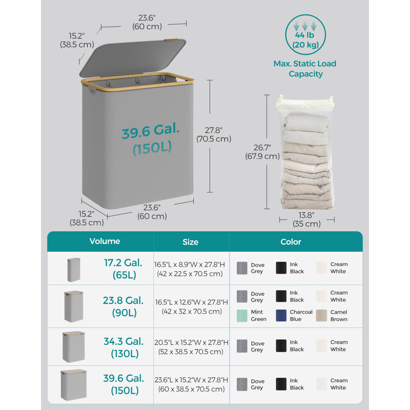 Laundry Hamper with Handles, Grey, 60x38.5x70.5cm