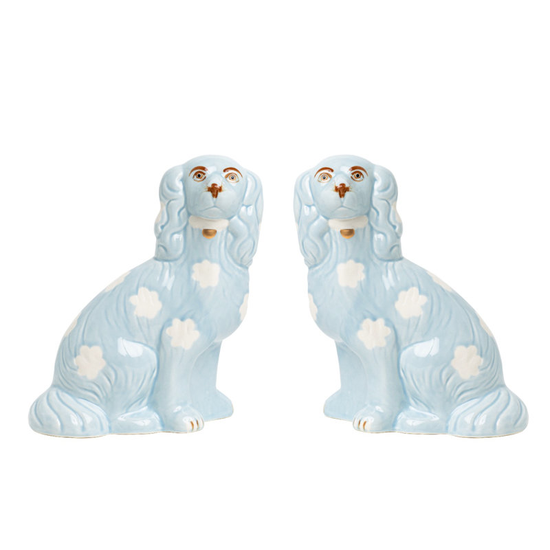 Pale Staffordshire Dogs Medium, 11" H x 6" W x 6" D, Blue
