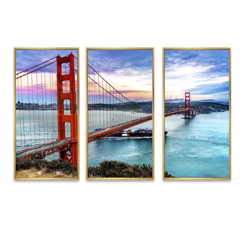 Golden Gate In San Francisco - Ensemble d'art mural sur toile encadré Pier & Bridge, H 32 po x l 48 po x P 1 po