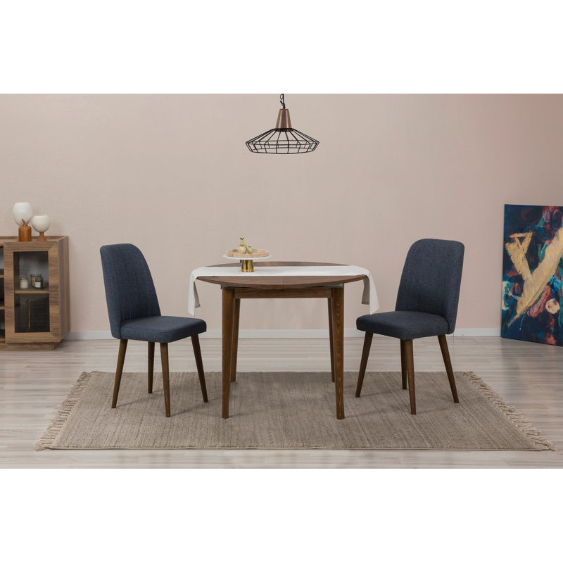 Ensemble de table et chaises de salle à manger extensible D urgu (3 pièces), Brun/bleu