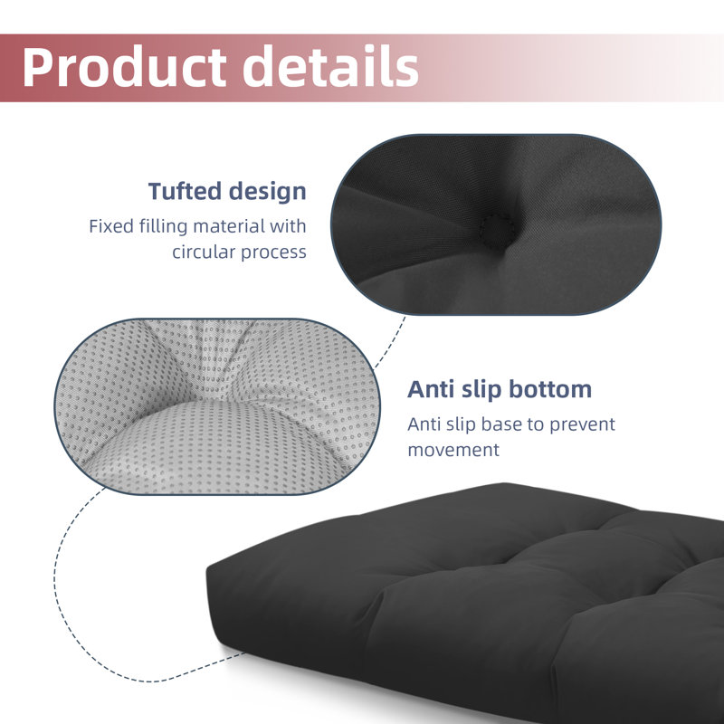 Outdoor Waterproof Patio Bench Cushion - Non-Slip Tufted Furniture Cushion (36 x 14 x 4 In), 36" W x 16" D, Black/Natural