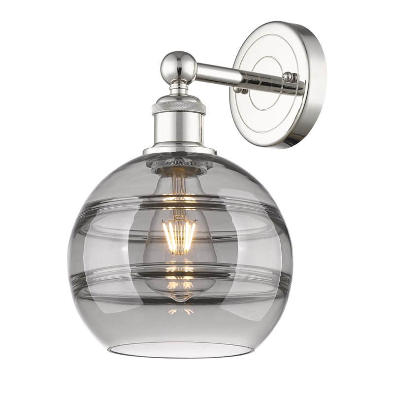 Applique murale 8 lumières Edison Bienes, Gris fumée clair, H 12,13 po x l 8 po x P 8,5 po, Nickel poli