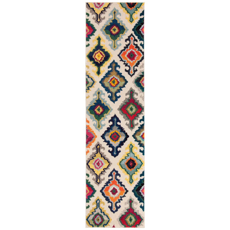 Hertzler Geometric Beige/Blue/Yellow Area Rug, Runner 2'2" x 8'